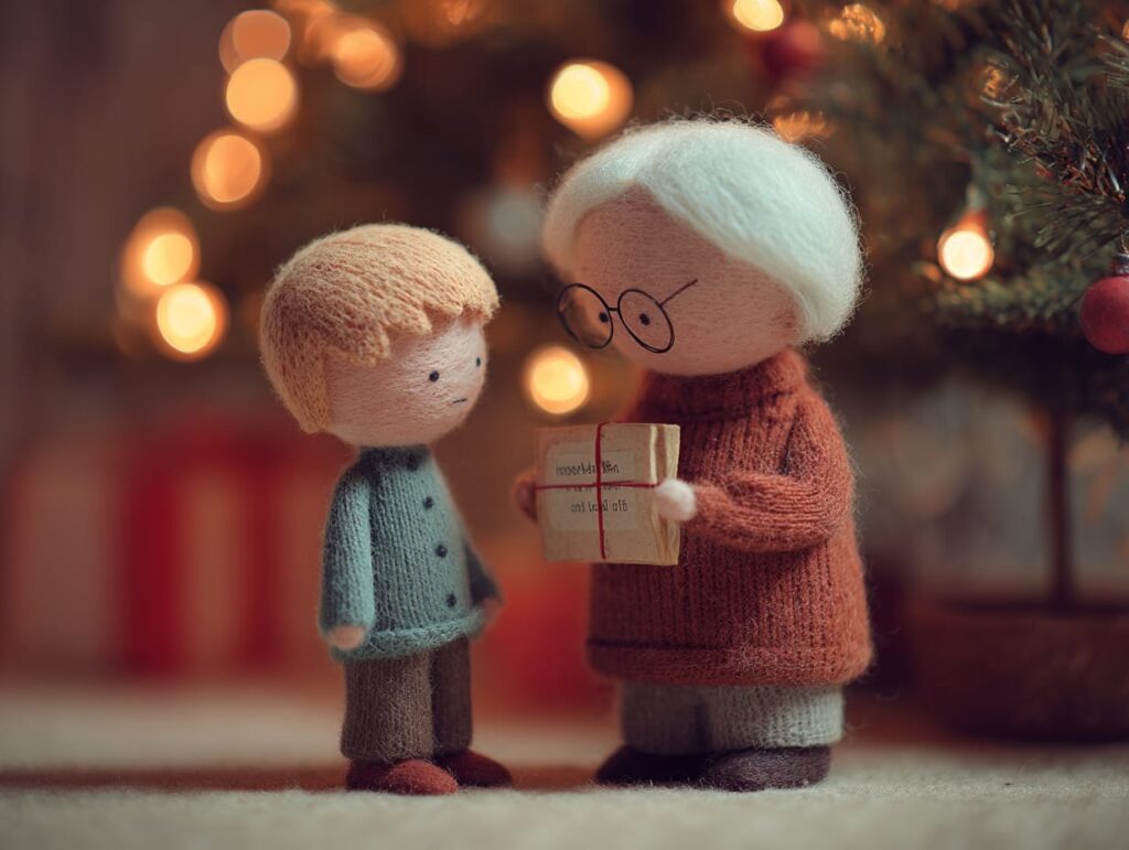 boy giving letter to senior during christmas