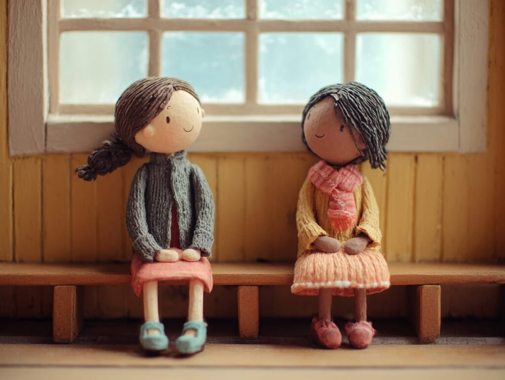 girl sitting beside new classmate at school kindness