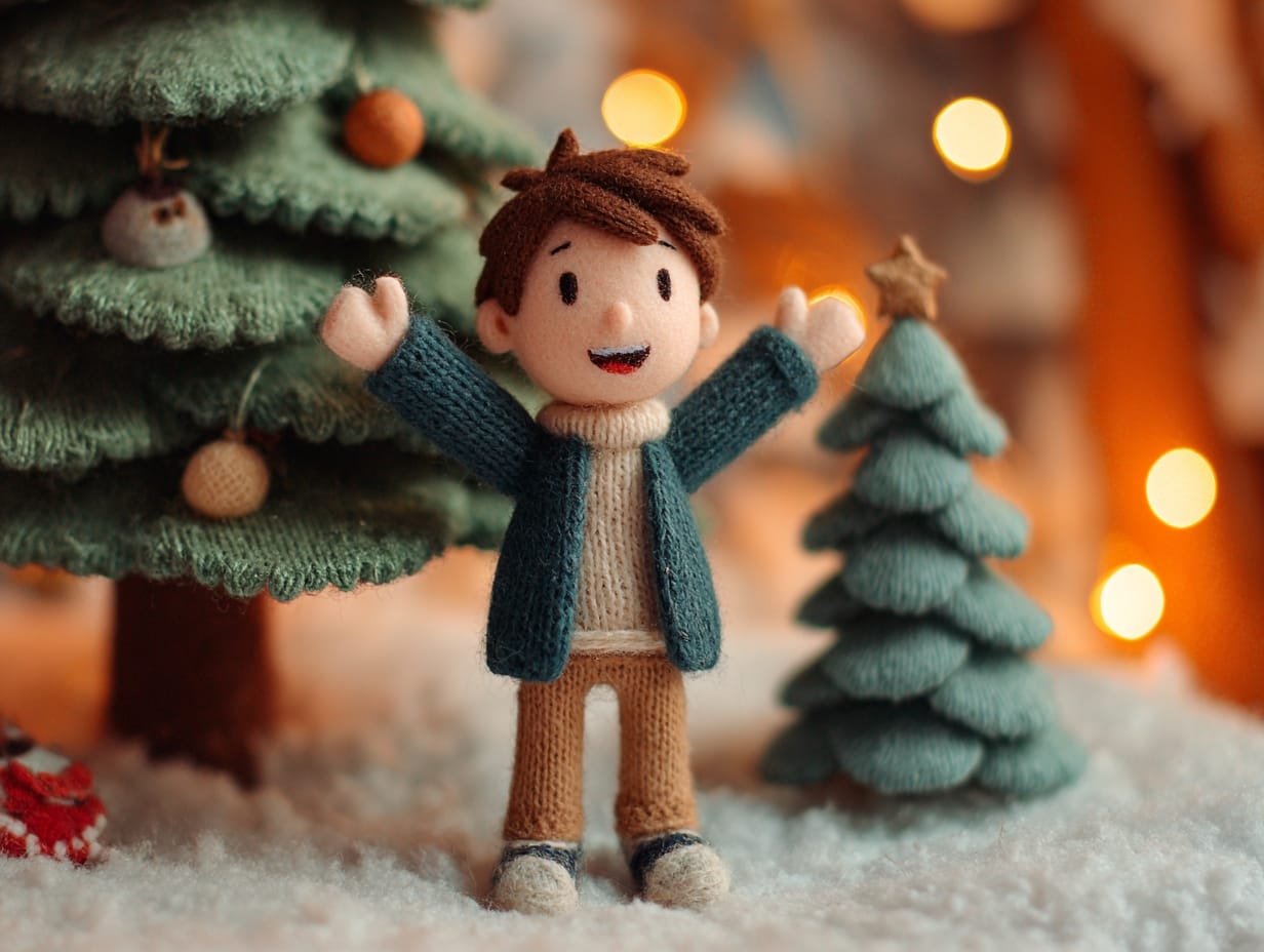 happy boy beside christmas tree