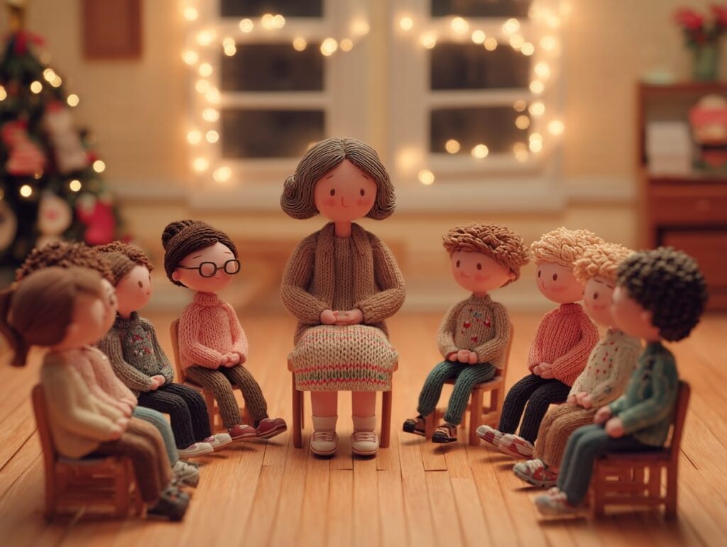 kids sharing kindness stories with teacher