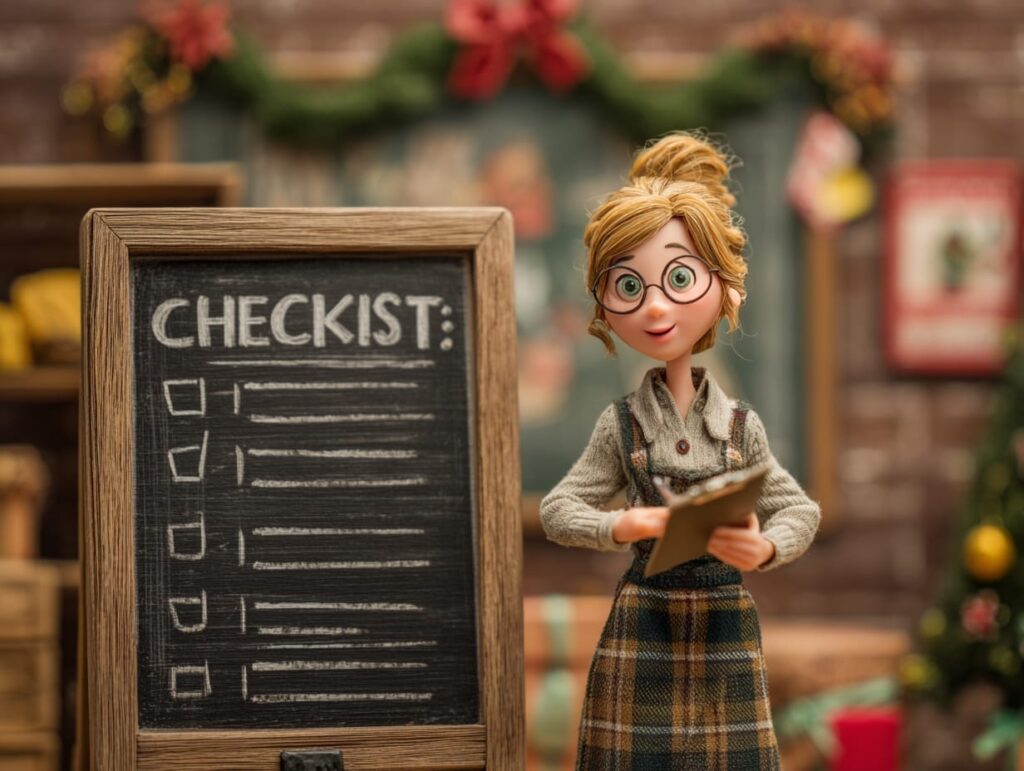 teacher during christmas with checklist