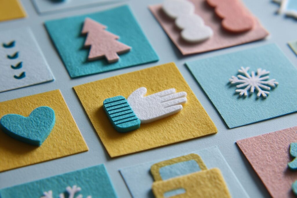 Overview of winter kindness activities for kids shown with simple handmade icons